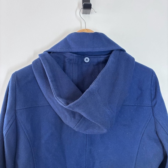 MICHAEL Michael Kors Blue Wool Blend Zip Up Collared Hooded Coat Size Medium - Picture 7 of 15